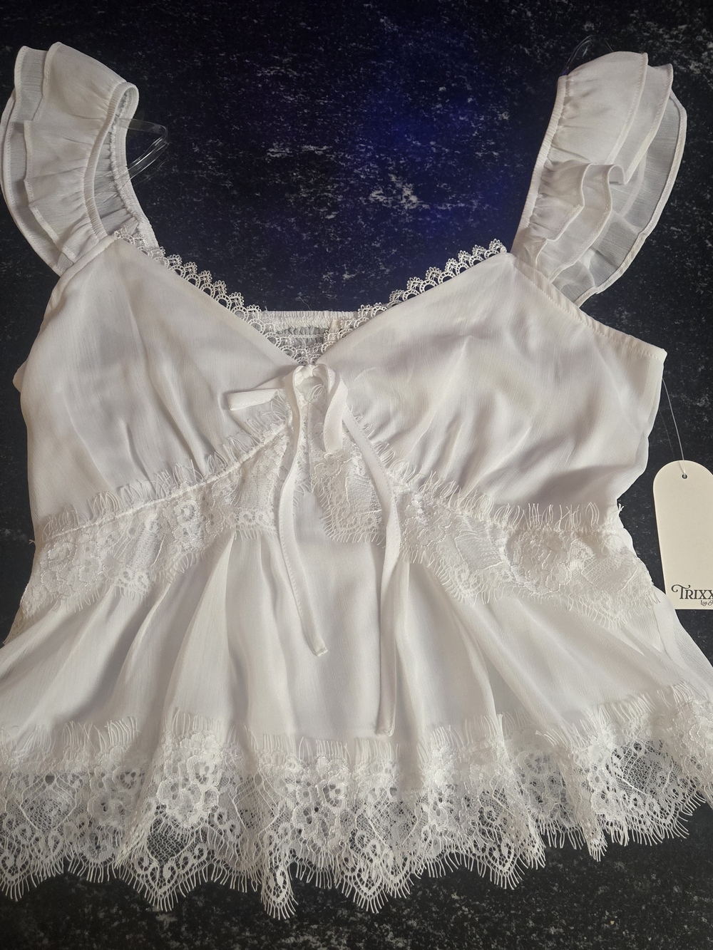 Trixxi White Lace Trim Peplum Camisole